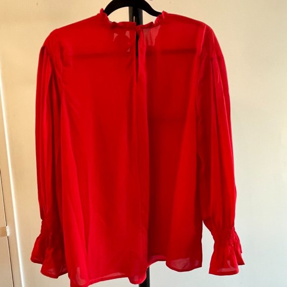 Red  blouse with gathered long sleeves - Picture 5 of 7